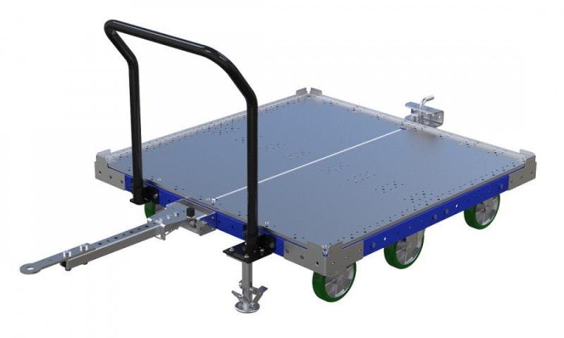 Industrial tugger cart with steel top deck and floor lock brake by FlexQube