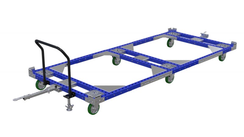 Long material handling pallet cart with tow bar by FlexQube