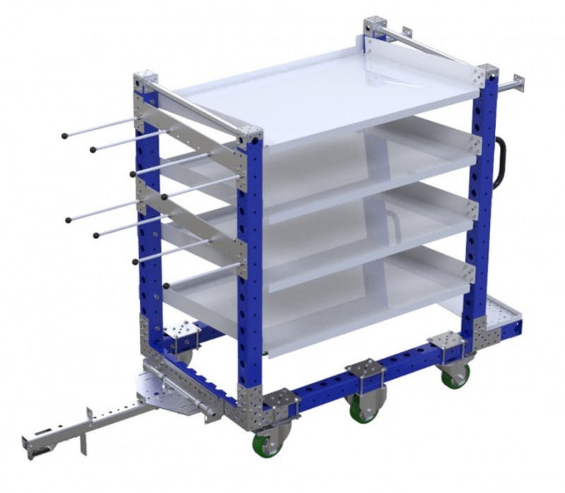 FlexQube kit cart with hangers and flow shelves