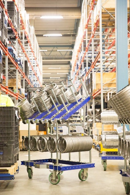 FlexQube kit cart in a warehouse