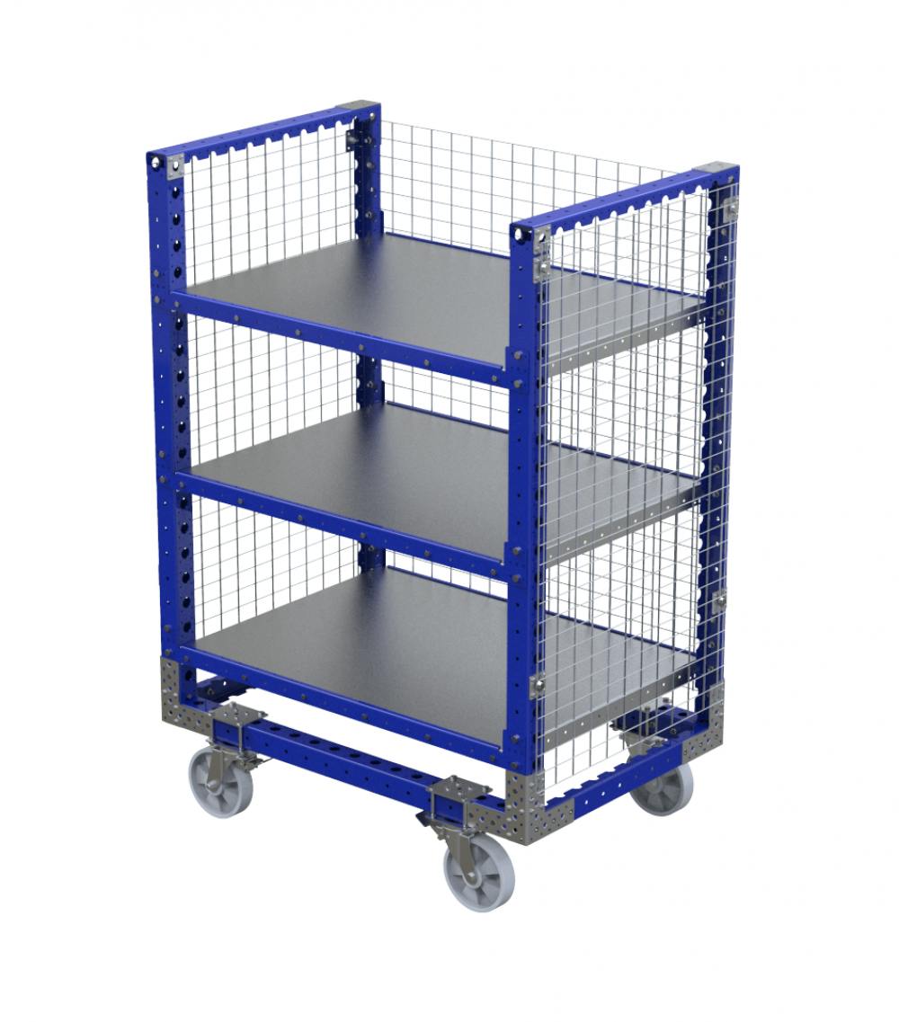 FlexQube Material Handling shelf cart with wire mesh