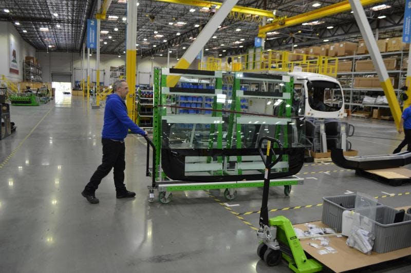 Windshield cart in use at manufacturing facility